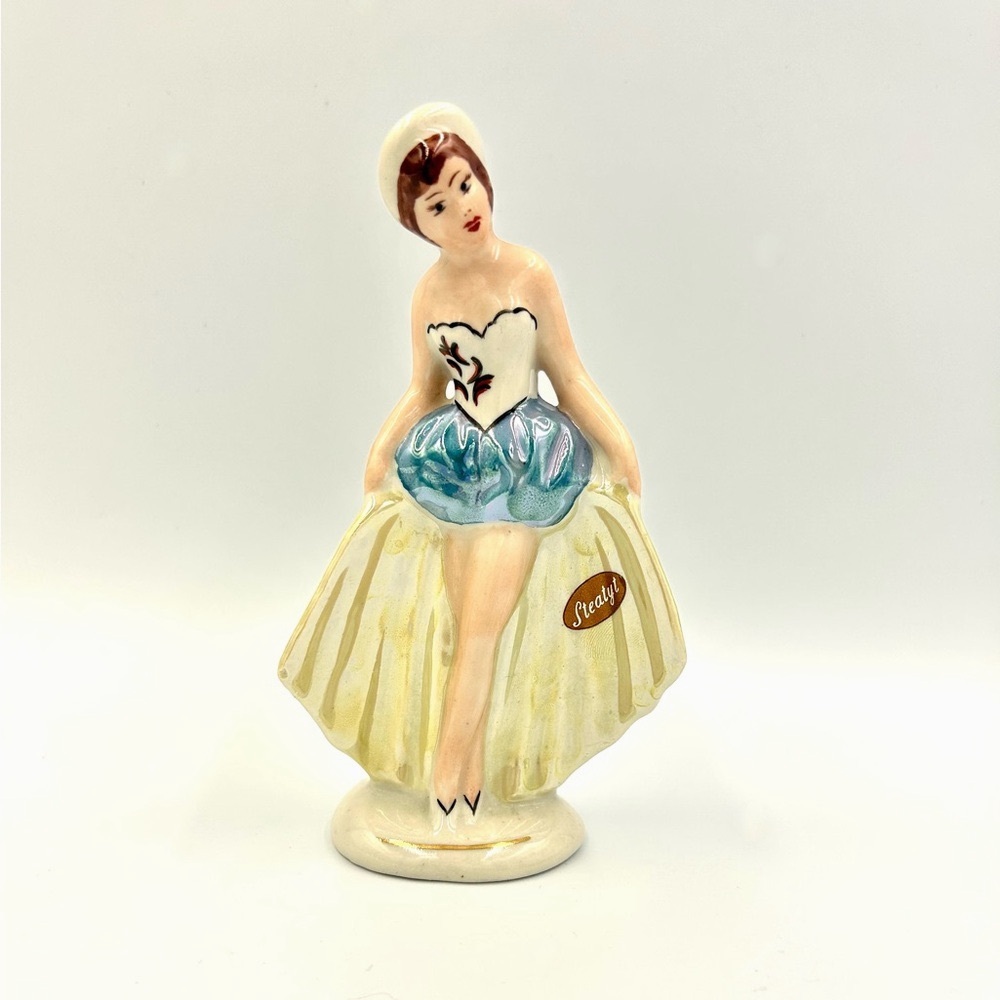 Vtg Steatyt Figurine Polish Porcelain Lady Dancer Original Sticker